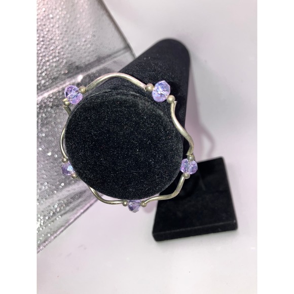 Homemade Lavender Crystals Silver-Tone Wave Stretch Bangle Bracelet! - Picture 5 of 5